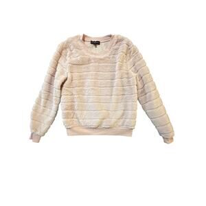Almost Famous Faux Fur Crewneck Sweater – Blush Pink Plush Pullover Size M Poly